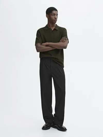 TEXTURED V-NECK COTTON POLO SHIRT