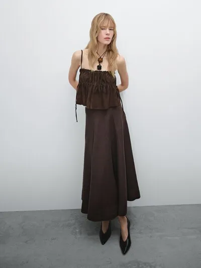 FLARED SKIRT WITH LINEN HEM DETAIL