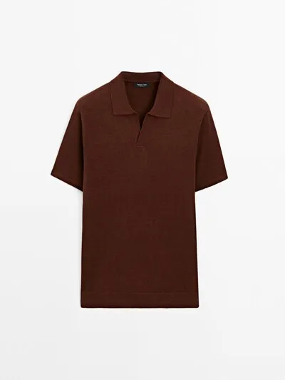 V-NECK COTTON LINEN BLEND POLO SHIRT