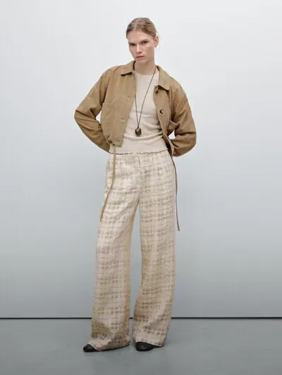 FLUID LINEN BLEND CHECK TROUSERS