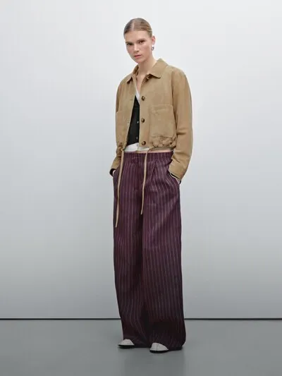 100% LINEN STRIPED FLOWING TROUSERS