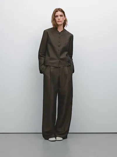 FLUID PLEATED LINEN BLEND TROUSERS